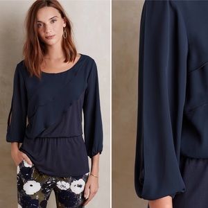 💍 Deletta Anthropologie Navy Alee Ruffle Blouse